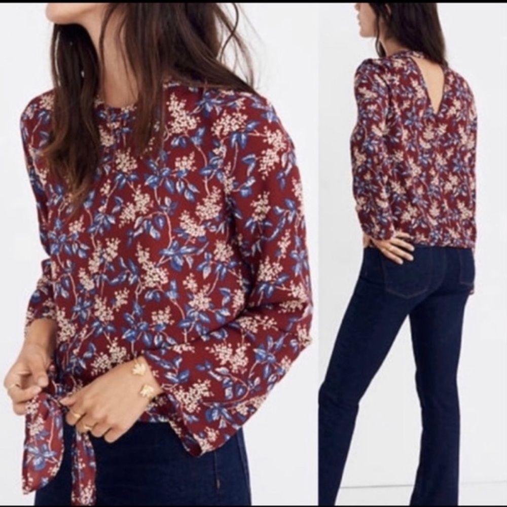 Madewell long bell sleeve top in antique floral size XXS
